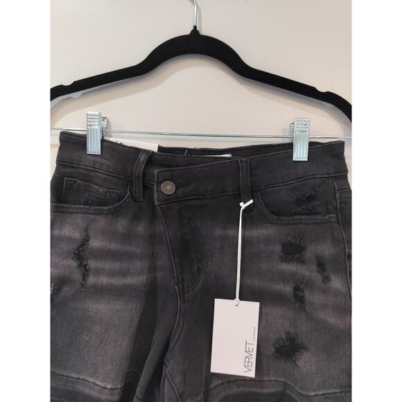 Vervet Black High Rise Distressed Criss Cross Shorts - V2911 - Size Small - Picture 2 of 9